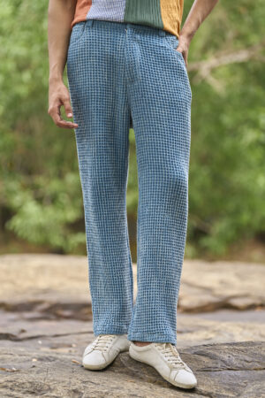 Blue Organic Cotton Wash Textured Pant