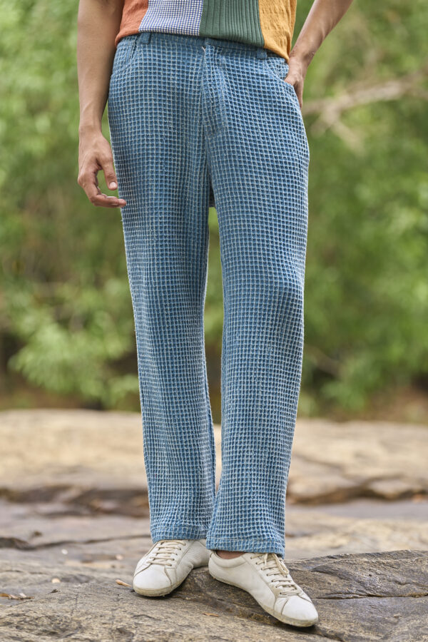 Blue Organic Cotton Wash Textured Pant
