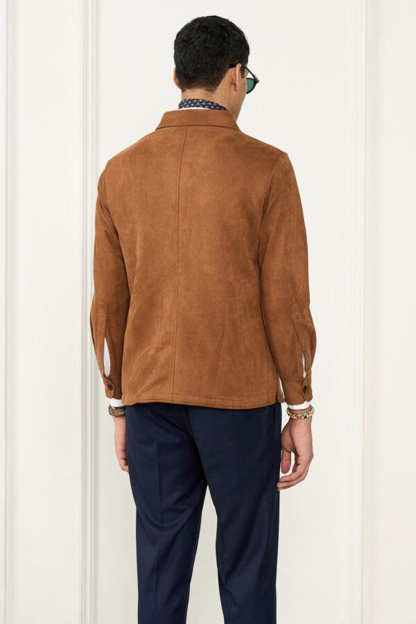 Tan Suede Nehru Collar Blazer - Image 2