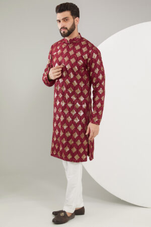 Maroon Banarasi Brocade Kurta Set