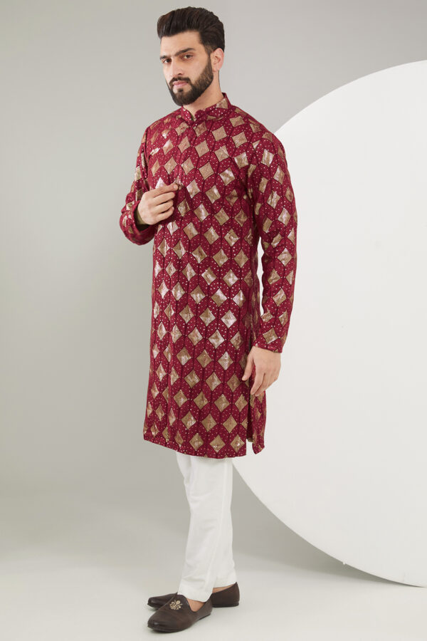 Maroon Banarasi Brocade Kurta Set