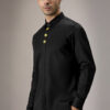 Black Pathani Collar Cotton Shirt - Image 2