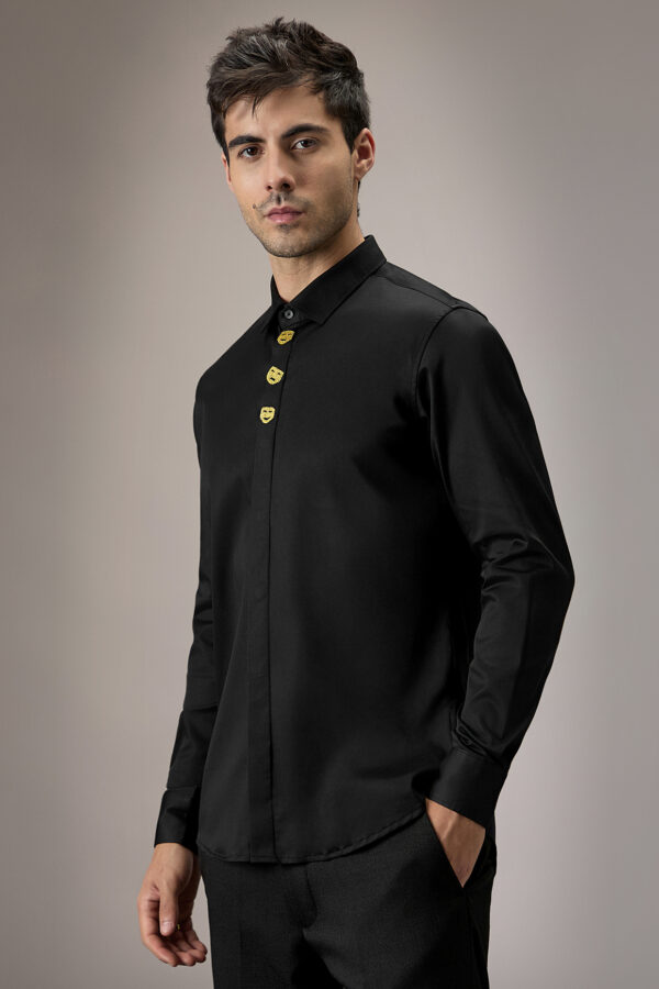 Black Pathani Collar Cotton Shirt - Image 2