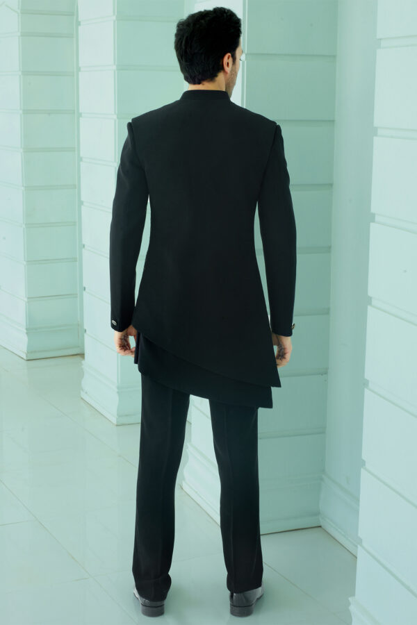 Black Asymmetric Indo-Western Kurta - Image 2