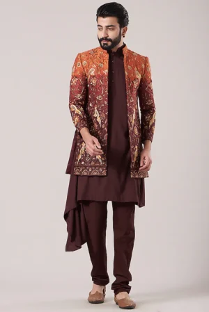 Rust Orange Indo-Western Jacket Set