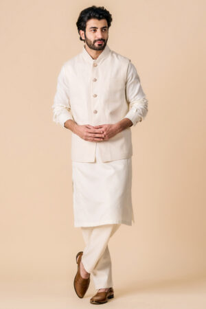 Ivory Linen Blend Nehru Jacket