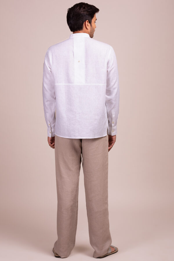 Mandarin Collar White Cotton Shirt - Image 2