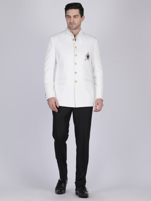 White Bandhgala Blazer with Embroidered Heritage Crest