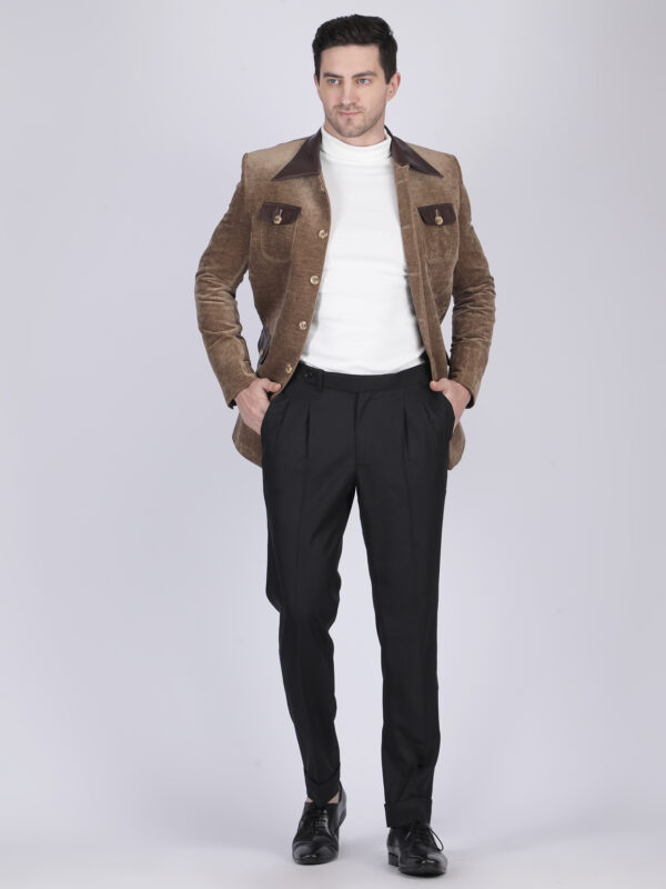 Men’s Premium Suede Tailored Fit Brown Blazer with Fine Leather Detailing– Luxury Designer Jacket