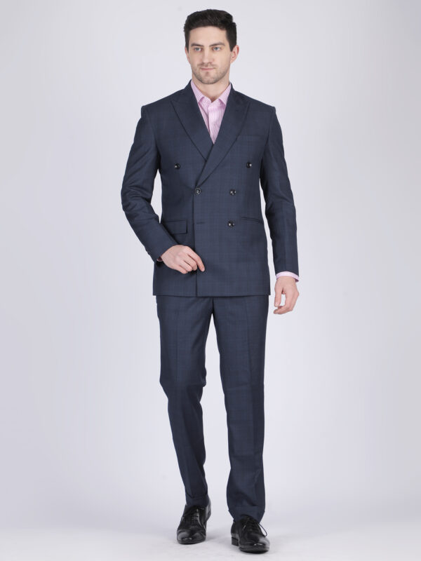 Blue check double breasted formal suit tailored men’s wear