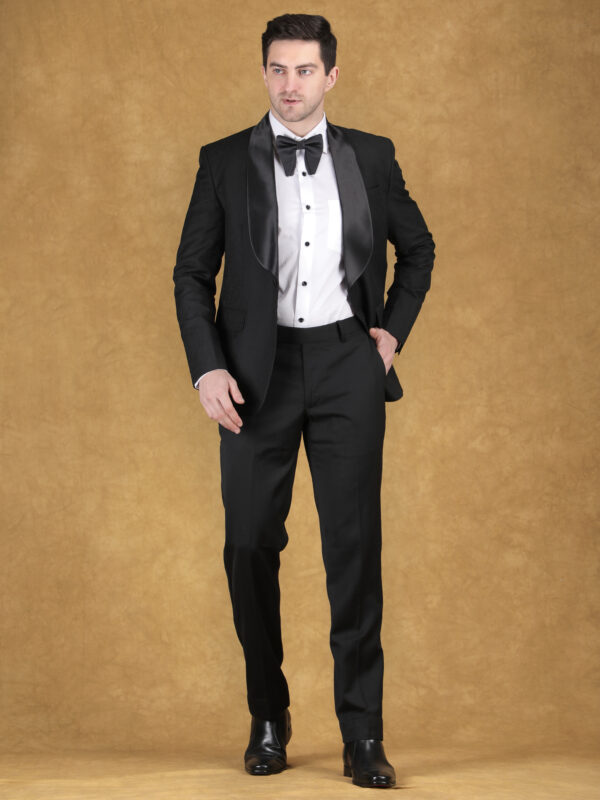 Black classic tuxedo suit with bow tie formal reception wear