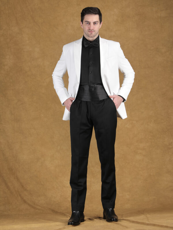 White reception tuxedo blazer with black shirt classic formal look