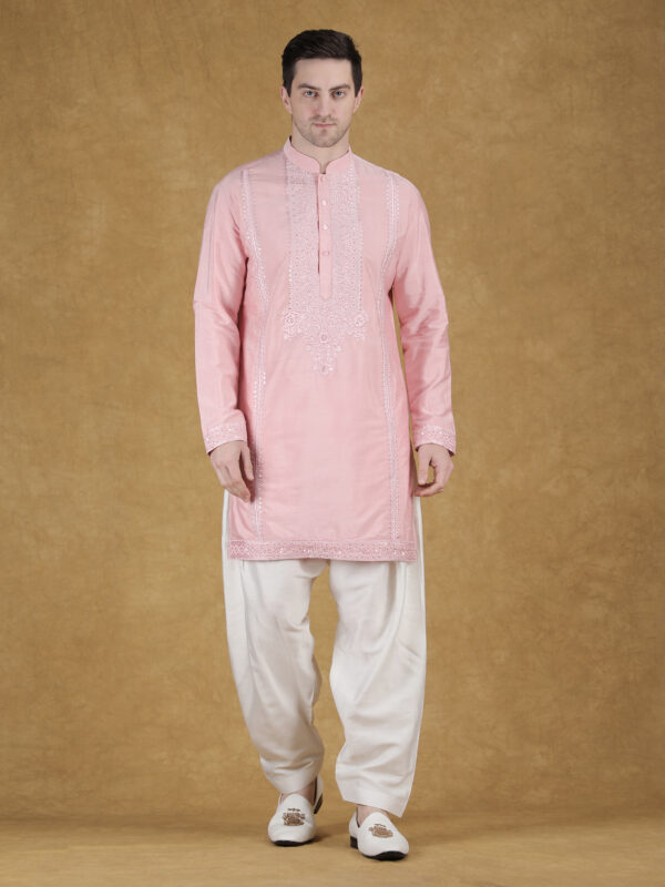 Beige Cotton Silk Embroidered Kurta Set for Men with Pant/Pajama | Festive & Traditional Wear