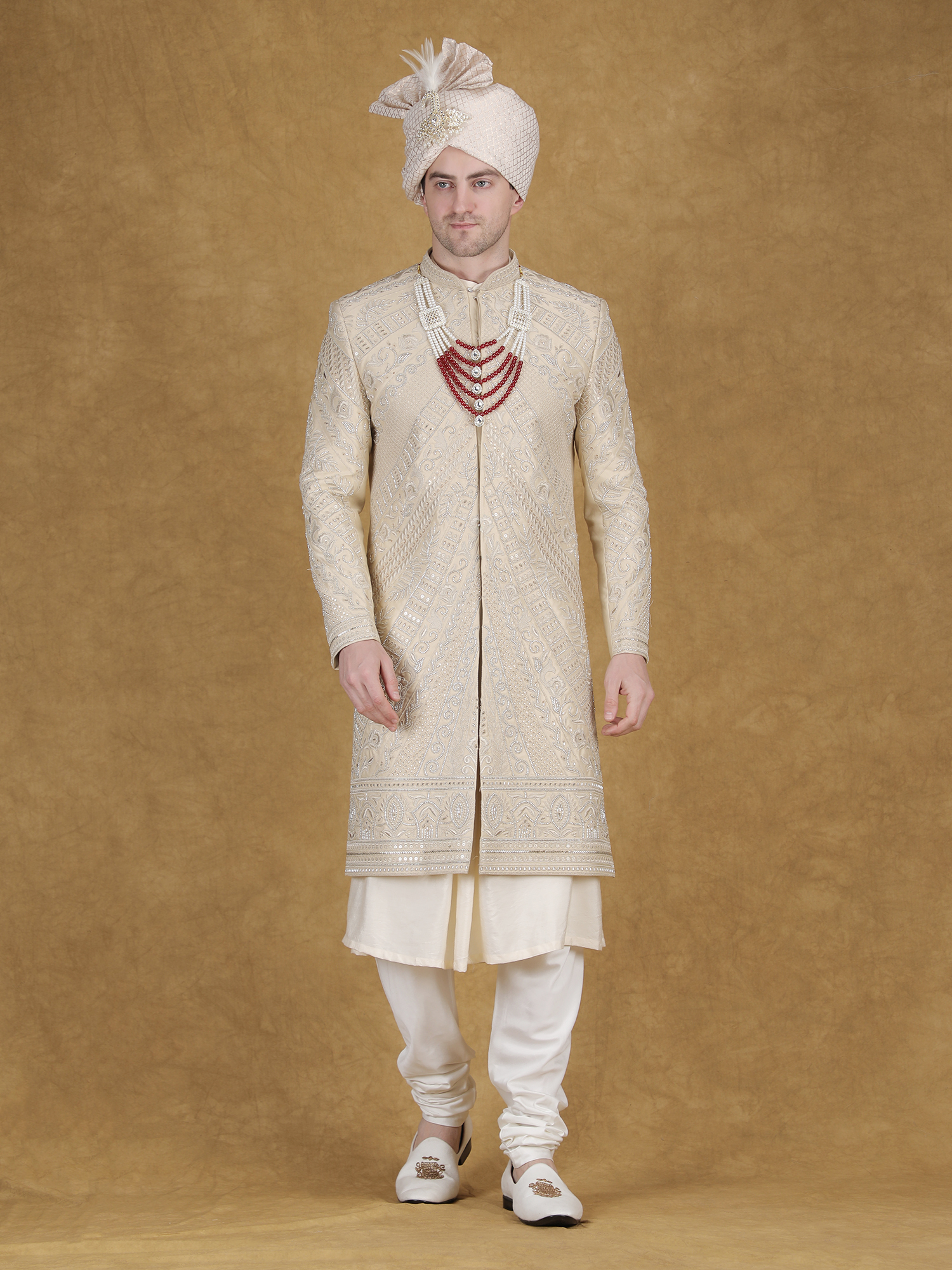 Shop_Ivory_Raw_Silk_Open_Embroidered_Sherwani