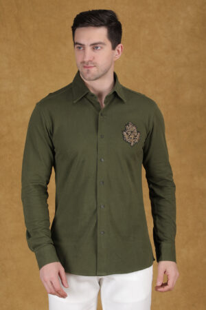 Charcoal Embroidered Full-Sleeve Ethnic Shirt