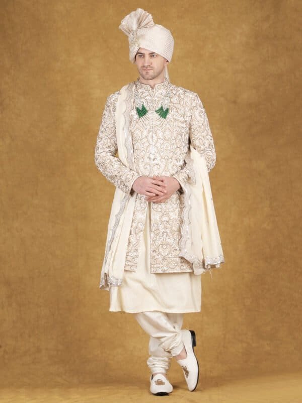 ivory embroidered groom sherwani for wedding