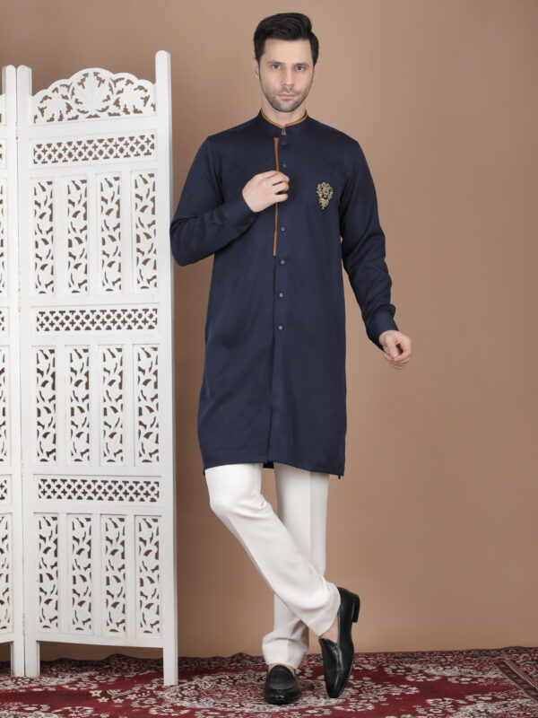 Navy Blue Achakan Set for Men Designer Ethnic Wear