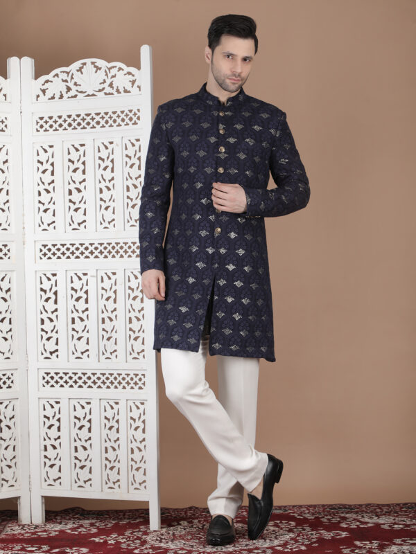 Navy Blue Sherwani for Men Designer Wedding Wear
