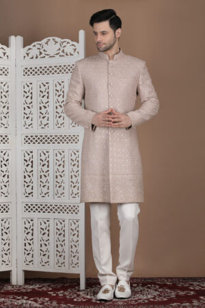 Ivory Blush Lucknowi-Inspired Embroidered Achkan