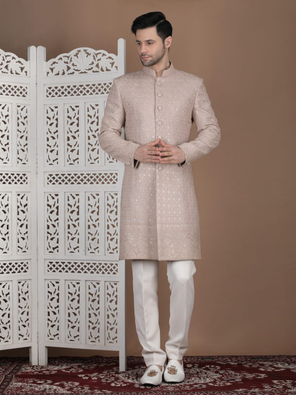 Peach Embroidered Sherwani for Men Designer Wedding Wear