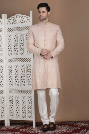 Blush Ivory Lucknowi-Inspired Embroidered Achkan