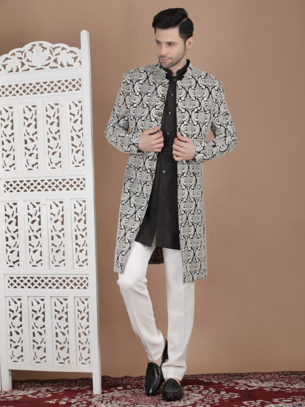 Black Ivory Embroidered Sherwani Designer Wedding Wear