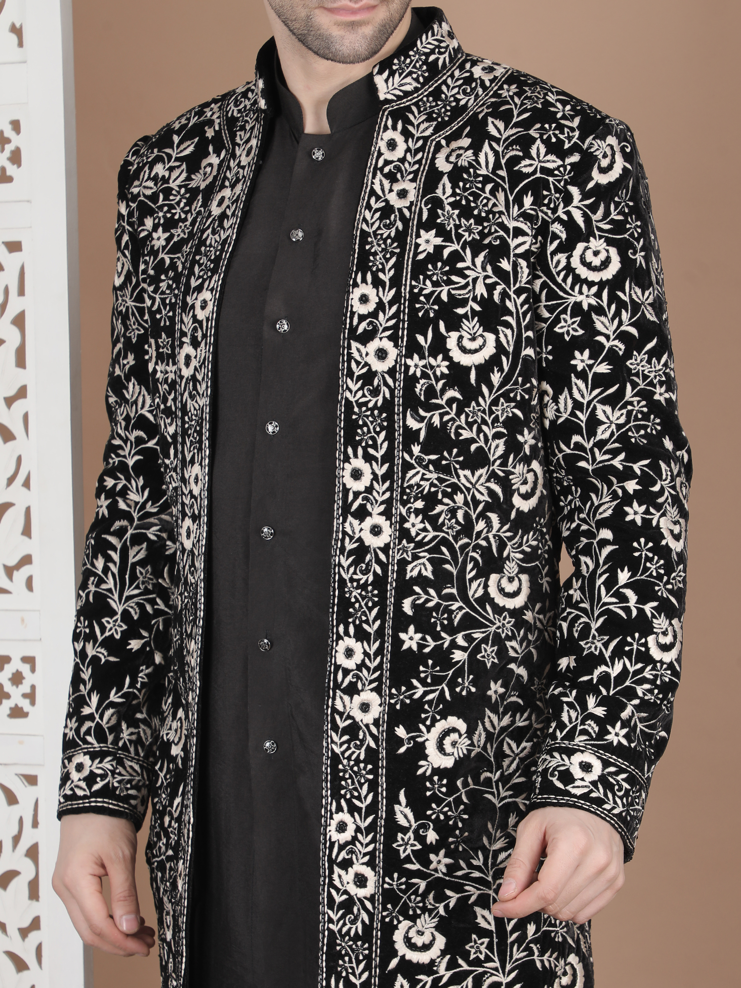 Men’s Black Velvet Heavy Embroidered Indo-Western - Image 2