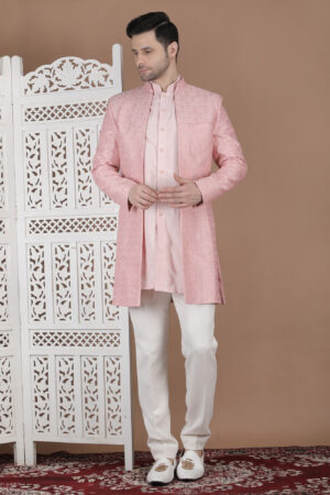 Men’s Blush Pink Silk Embroidered Indo-Western