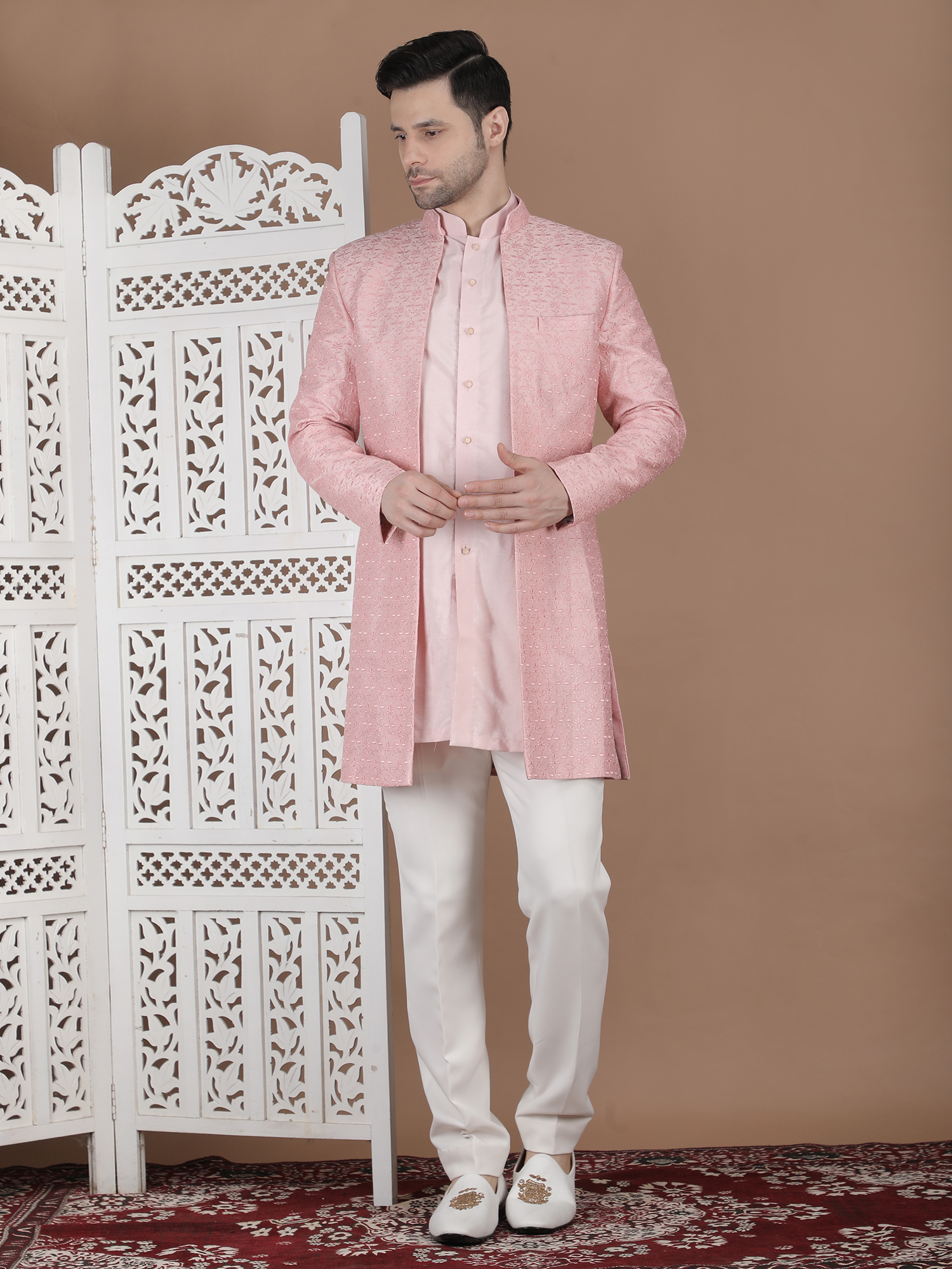 Blush Pink Indo Western Sherwani for Men Designer Wedding Wear