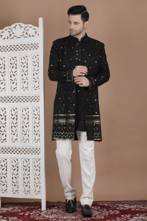 Men’s Black Embellished Indo-Western Sherwani