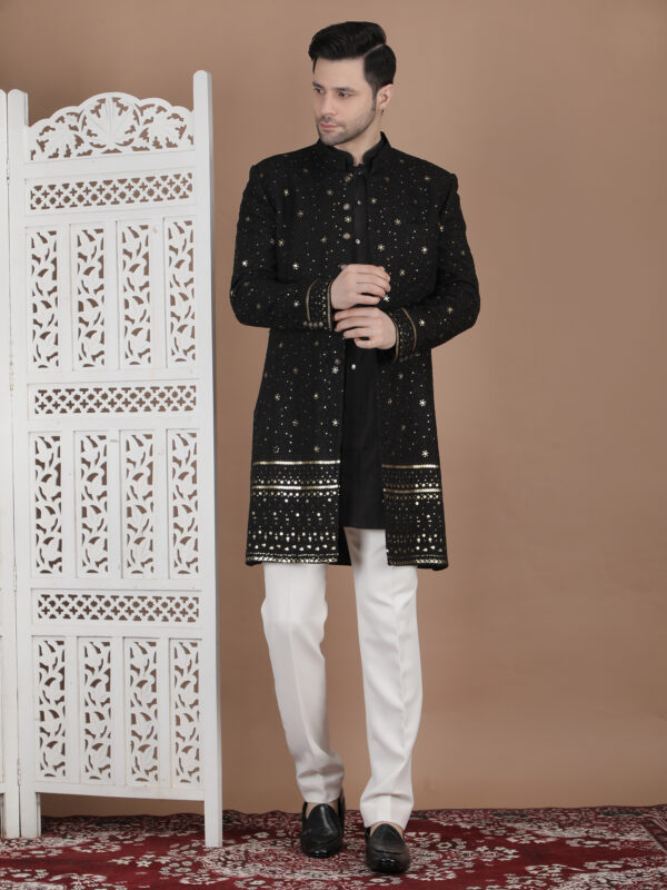 Black Sequin Sherwani for Men Designer Party Wear