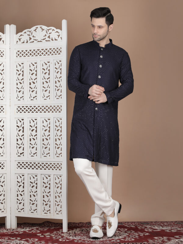 Midnight Blue Lucknowi Embroidered Festive Kurta Set