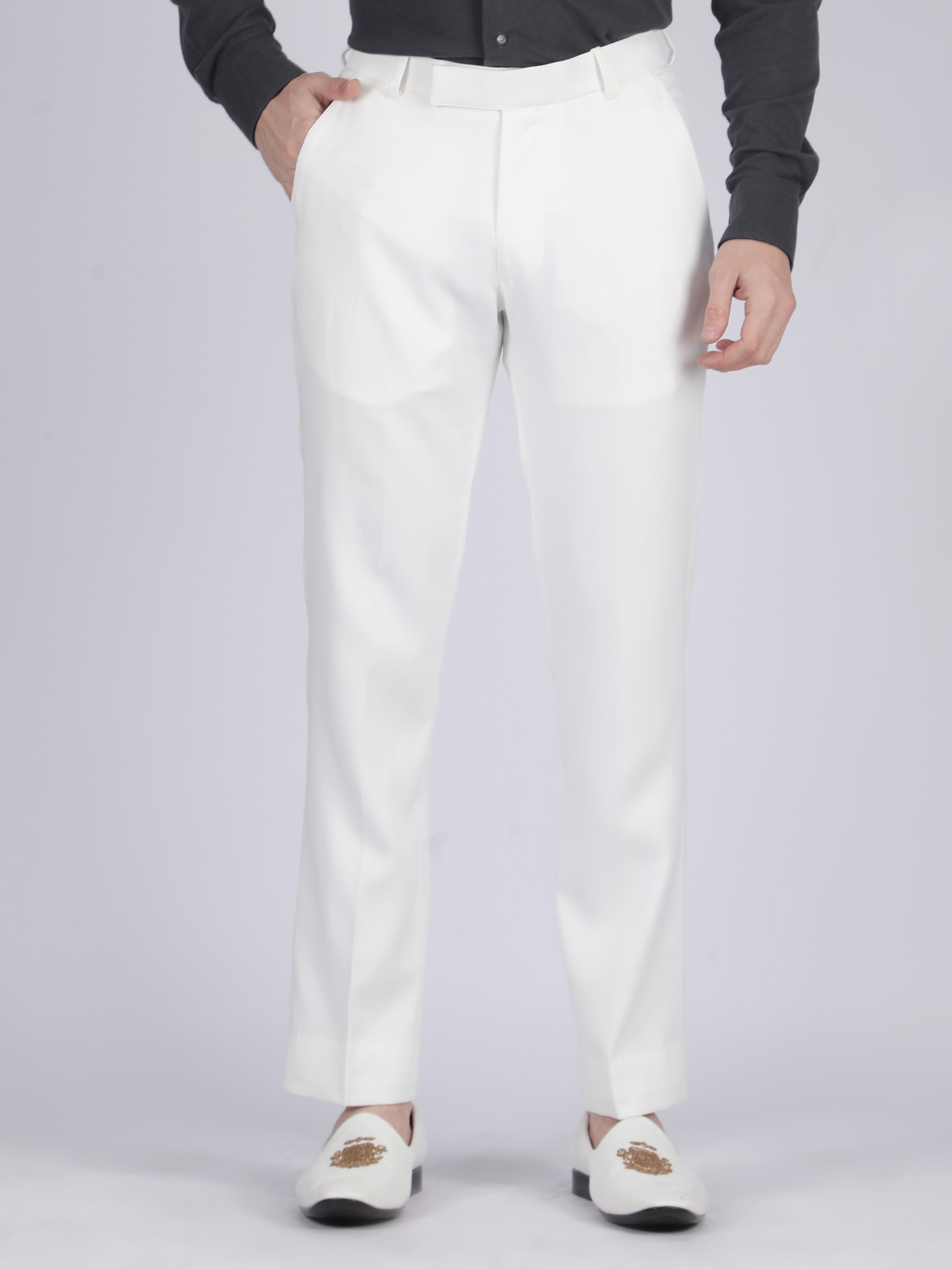 Burgundy Red Formal Flat-Front Trousers for Men - Image 2