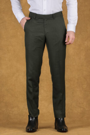 Light Grey Formal Flat-Front Trousers for Men
