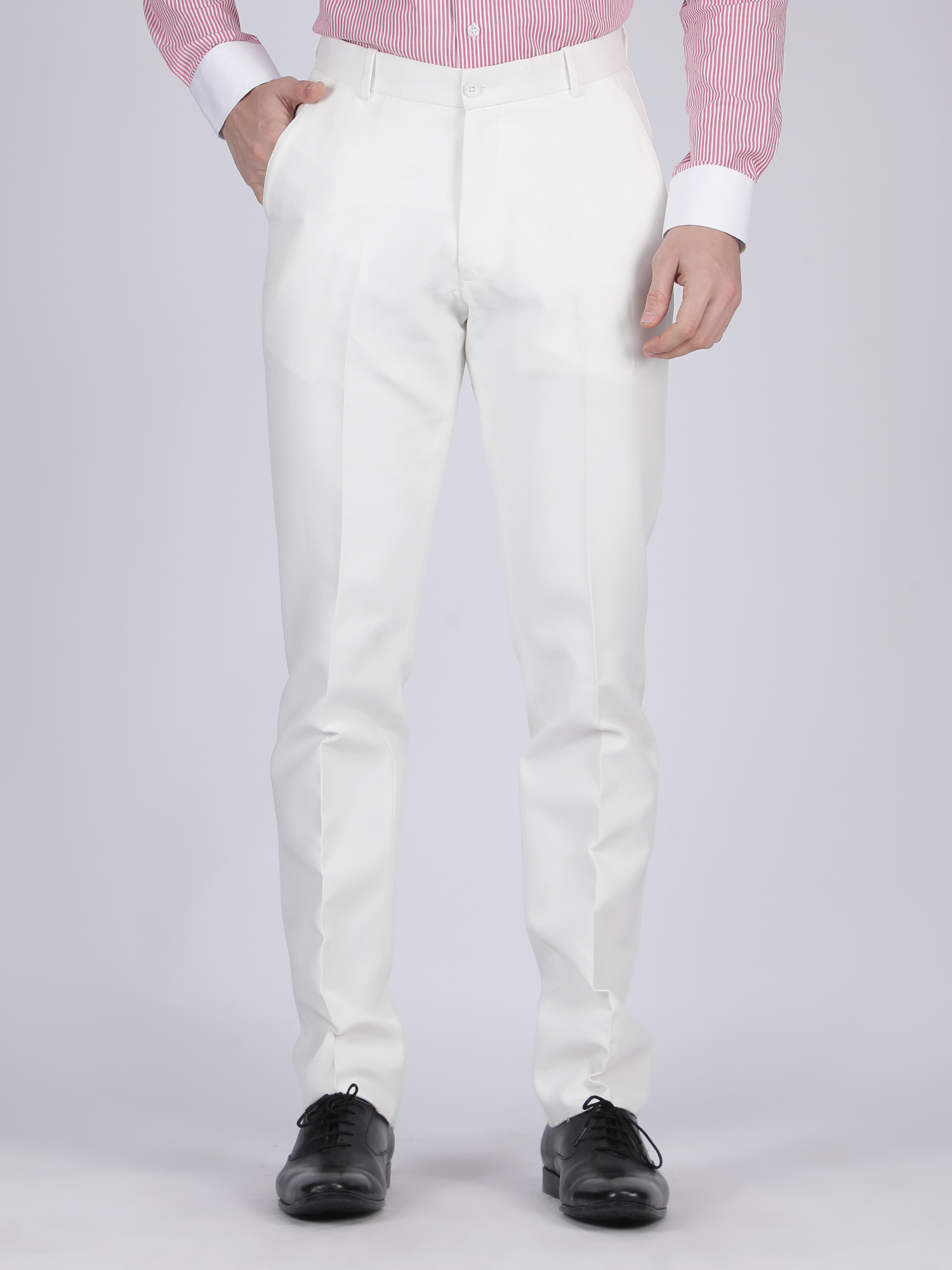 Steel Blue Formal Flat-Front Trousers for Men - Image 2