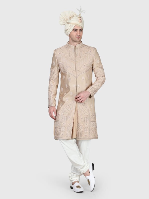 Royal Groom Sherwani for Men with Churidar and Safa by Deshi Coast