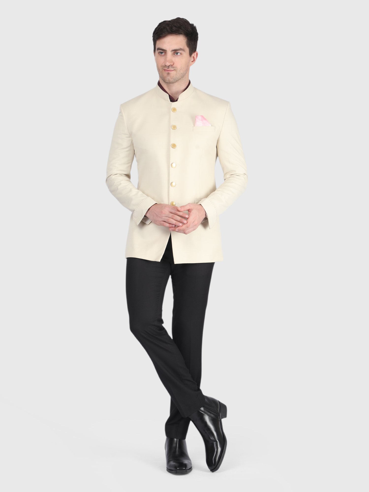 Cream Bandhgala Suit for Men by Deshi Coast