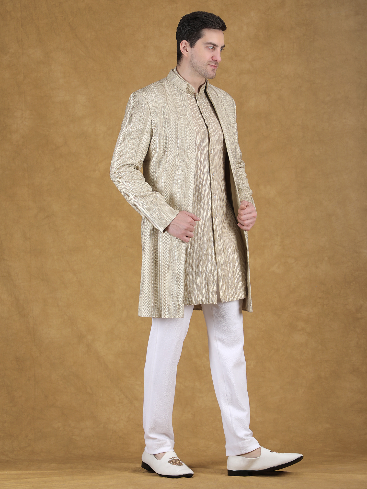 Ivory Lucknowi Embroidered Indo-Western Set - Image 3