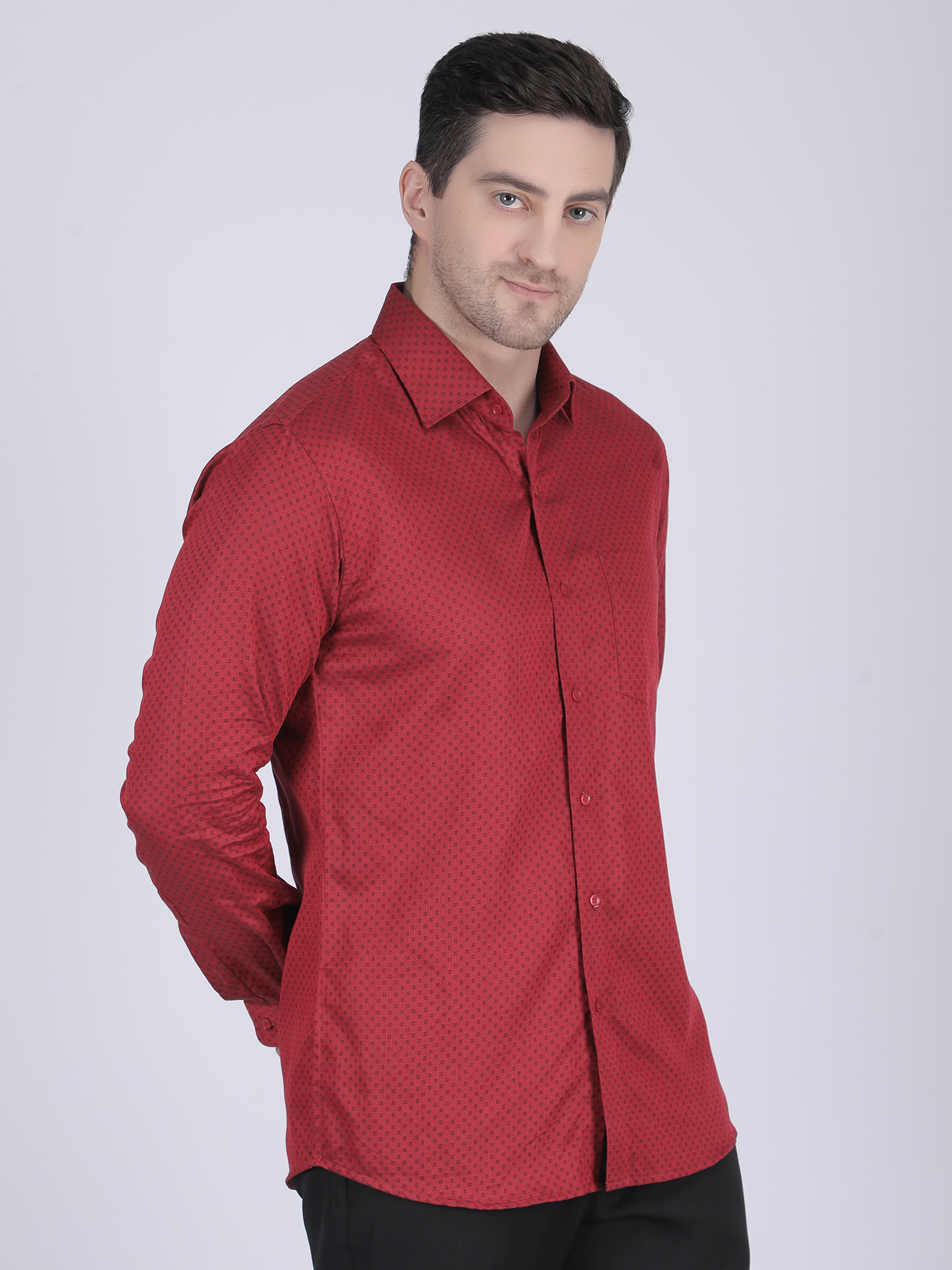 Burgundy Casual Full-Sleeve Ethnic Shirt - Image 3