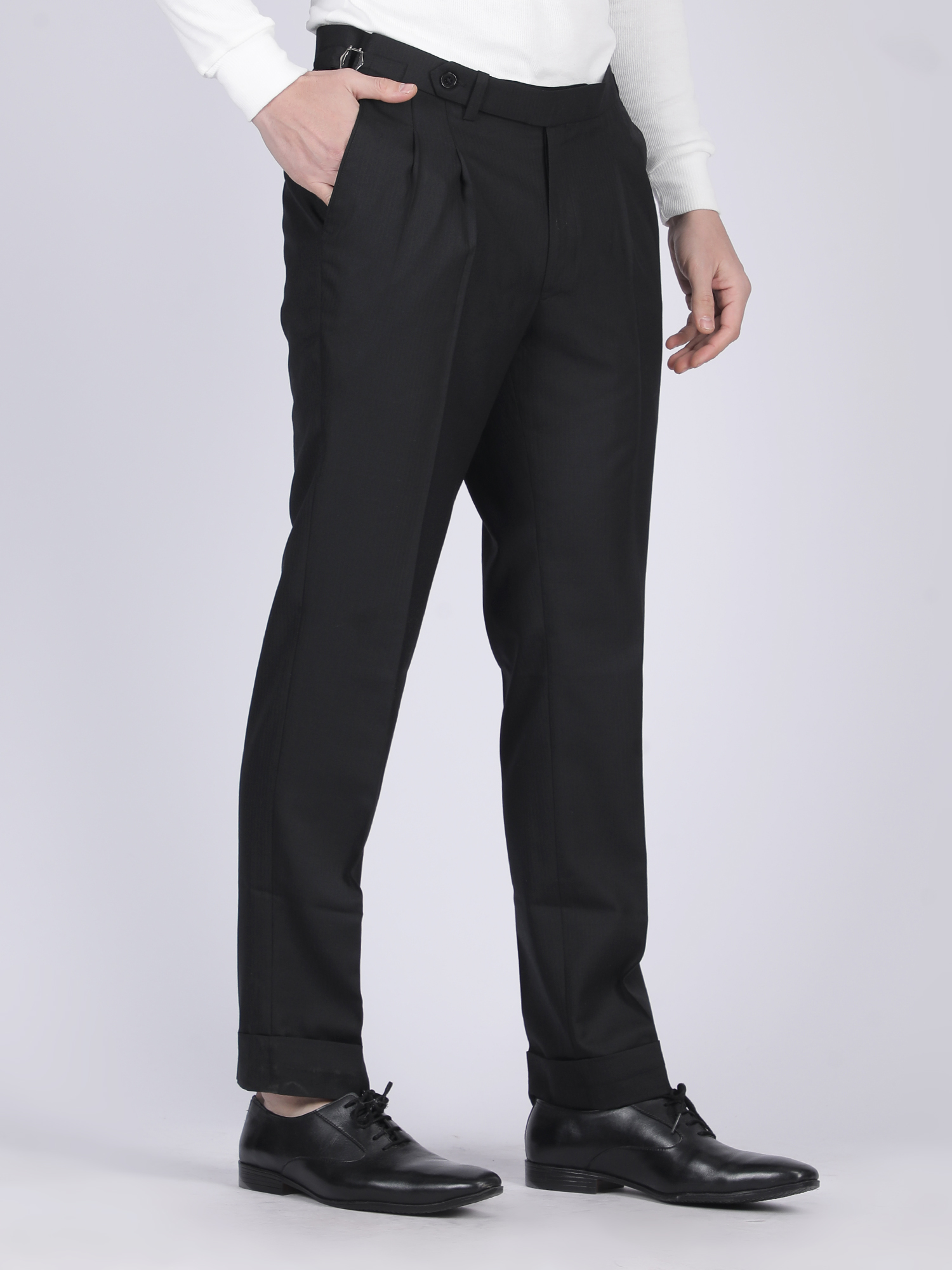 Light Grey Formal Flat-Front Trousers for Men - Image 3