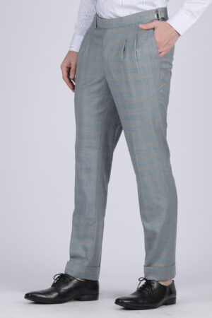 Steel Blue Formal Flat-Front Trousers for Men