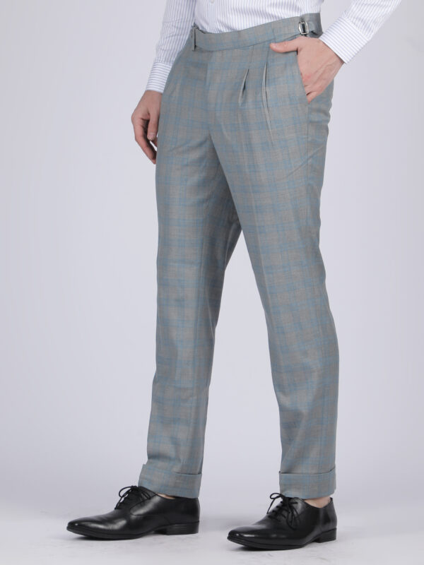 Steel Blue Formal Flat-Front Trousers for Men