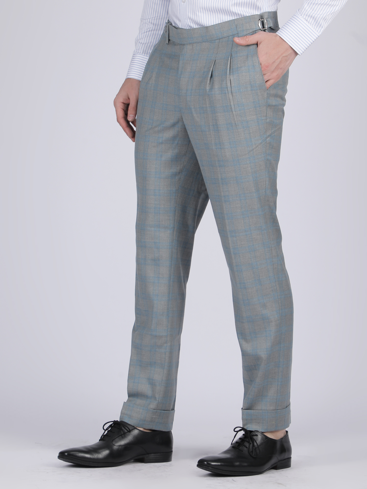 Steel Blue Formal Flat-Front Trousers for Men