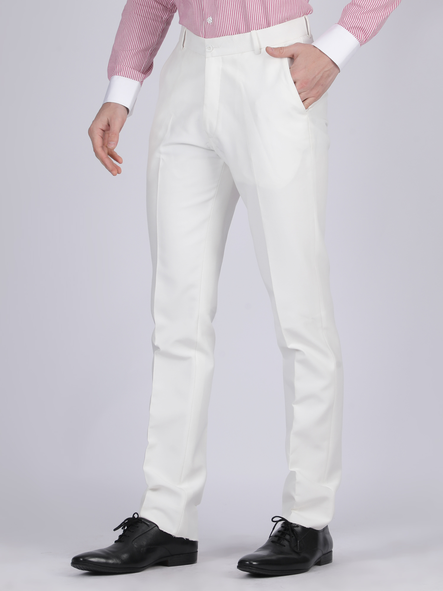 Steel Blue Formal Flat-Front Trousers for Men - Image 3