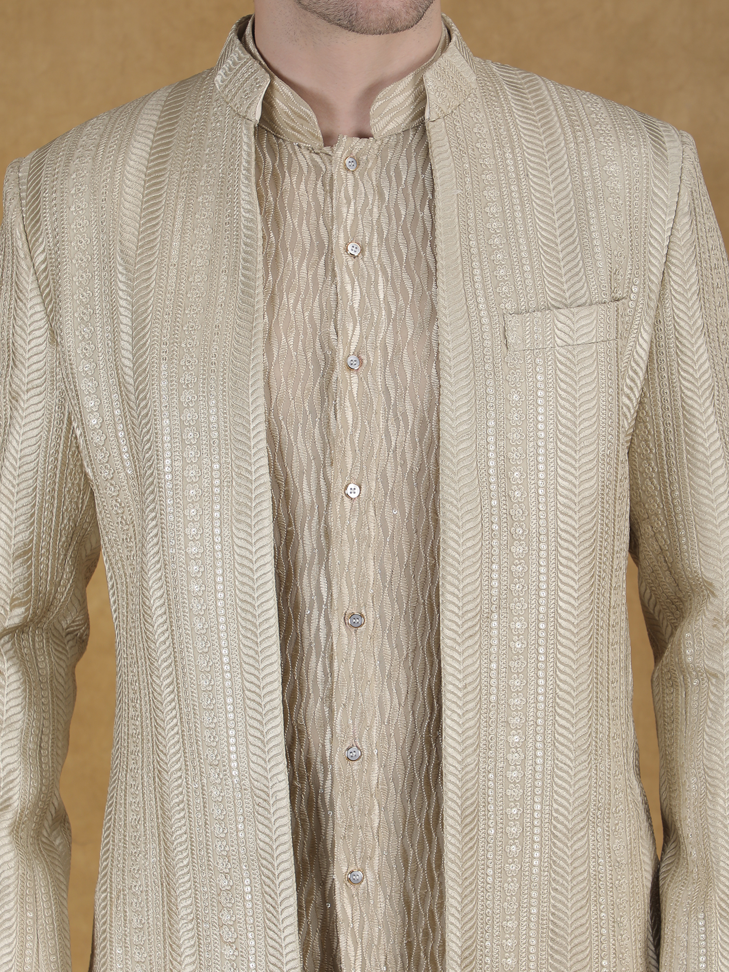 Ivory Lucknowi Embroidered Indo-Western Set - Image 4