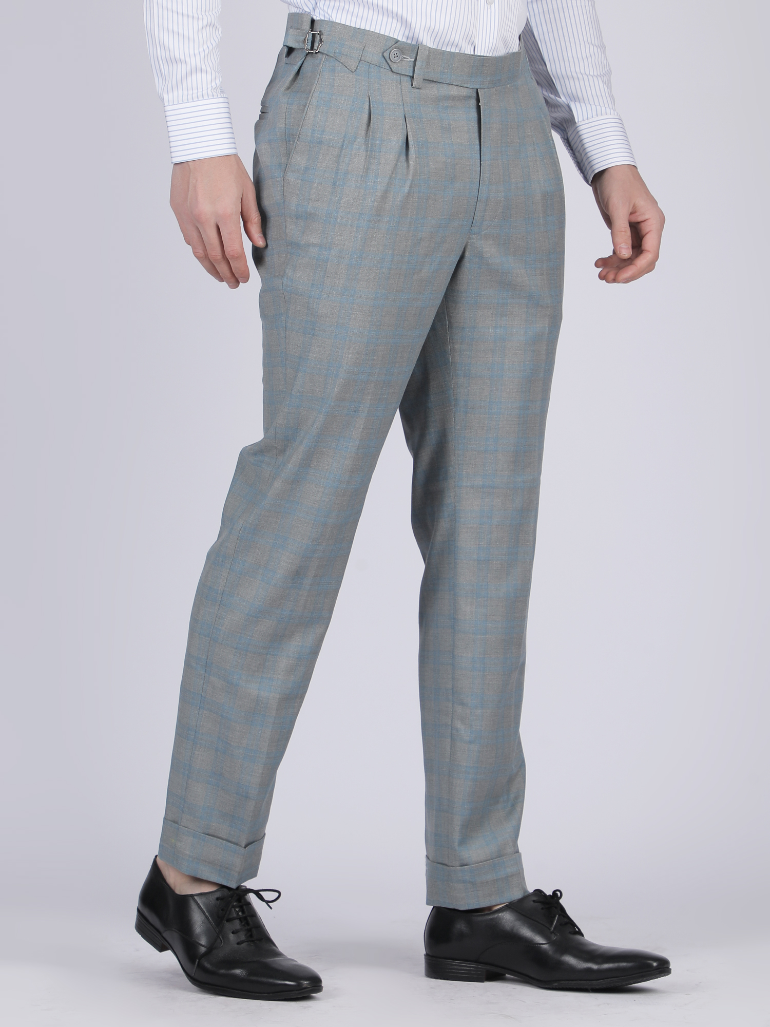 Steel Blue Formal Flat-Front Trousers for Men - Image 4