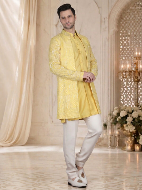 Yellow Heavy Sequin Embroidered Sherwani for Men