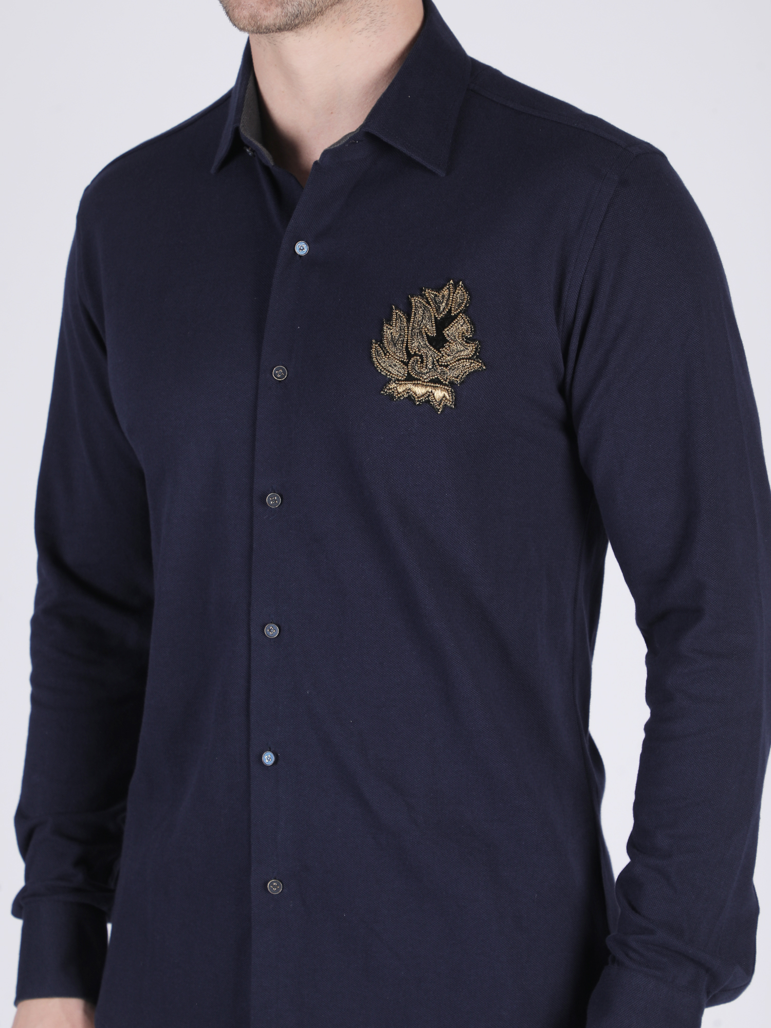 Charcoal Embroidered Full-Sleeve Ethnic Shirt - Image 5