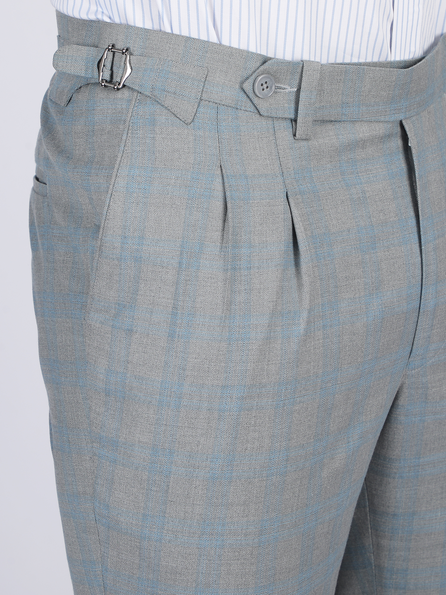 Steel Blue Formal Flat-Front Trousers for Men - Image 5