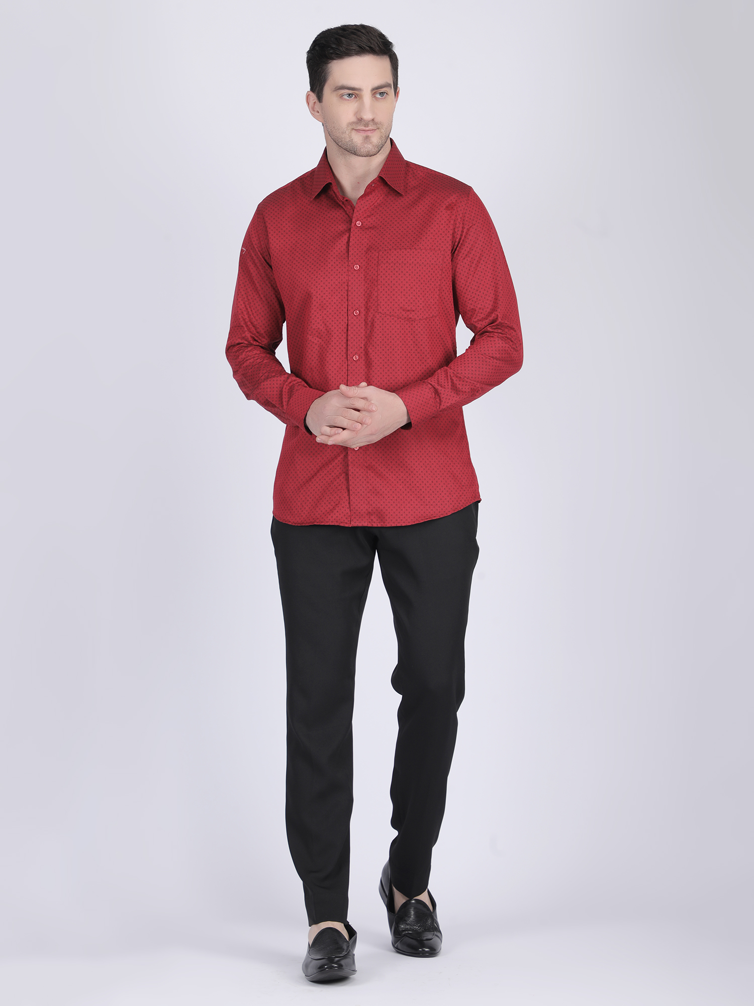 Burgundy Casual Full-Sleeve Ethnic Shirt - Image 6